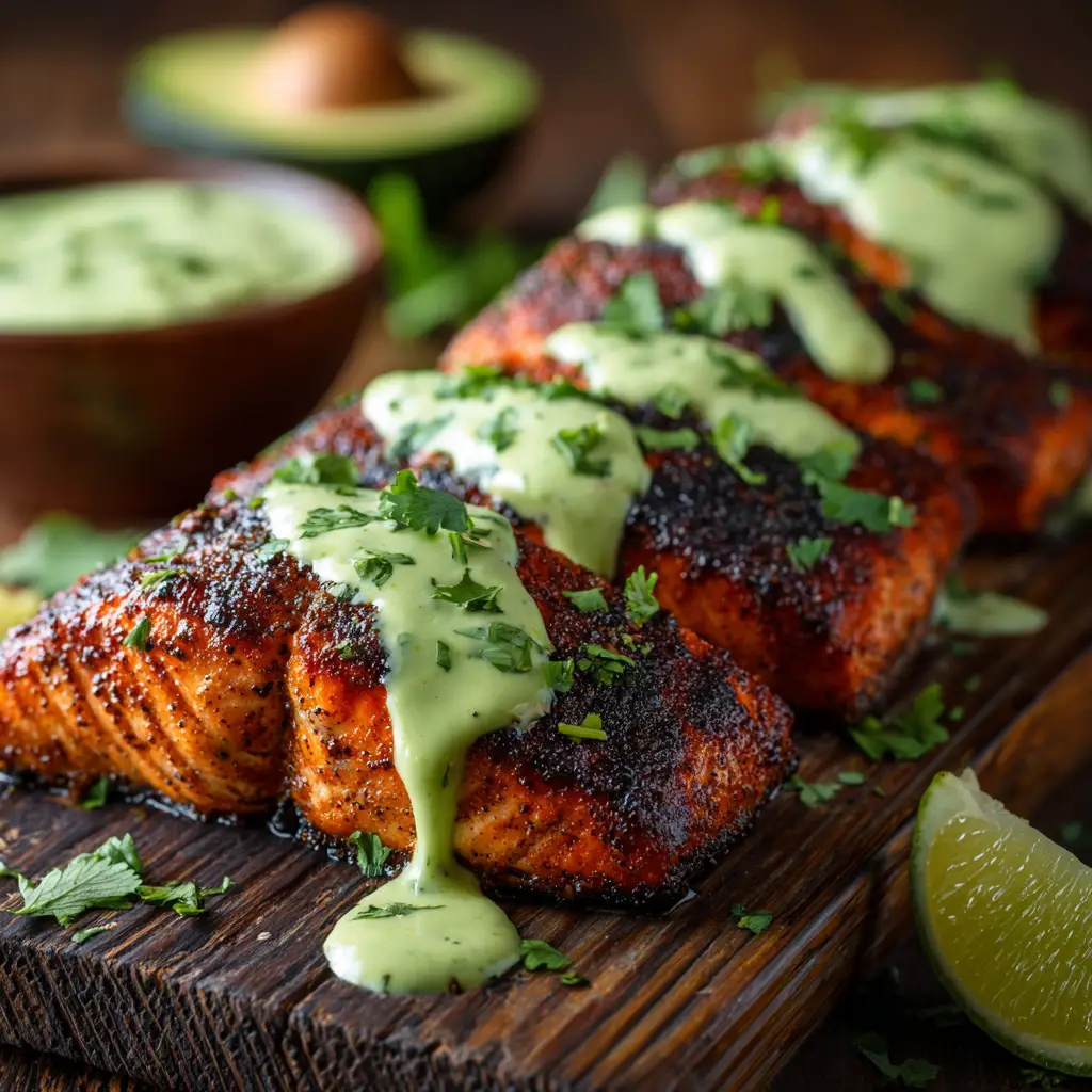A serving of Baked Cajun Salmon plated with roasted asparagus and a lemon wedge, illustrating a complete and healthy meal idea.