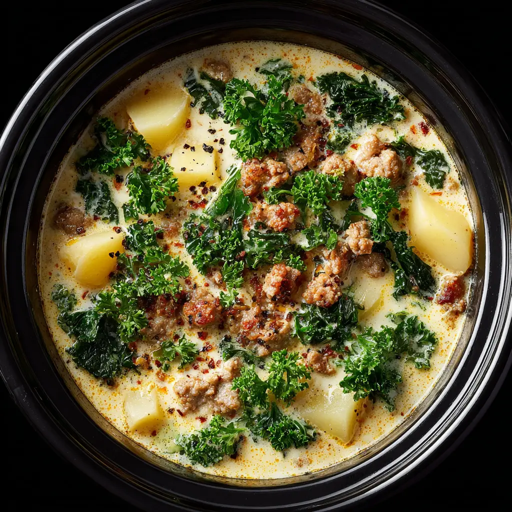 The cooked Tuscan chicken being shredded in the crockpot before the final ingredients are added.