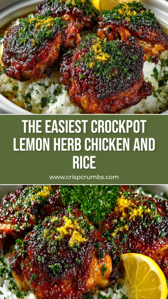 A juicy, golden-brown Slow Cooker Lemon Herb Chicken resting in a white serving dish, garnished with fresh lemon slices and thyme.