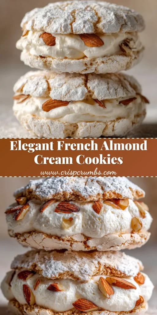 A beautiful photo of a layered Almond Dacquoise cake, showing the crisp meringue layers and creamy filling, with a slice taken out to reveal the interior.