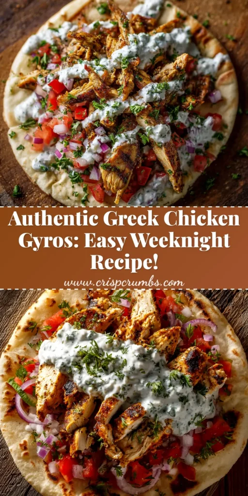 A close-up shot of two authentic Greek Chicken Gyros wrapped in paper, filled with juicy chicken, fresh tomatoes, and tzatziki sauce, ready to be eaten.