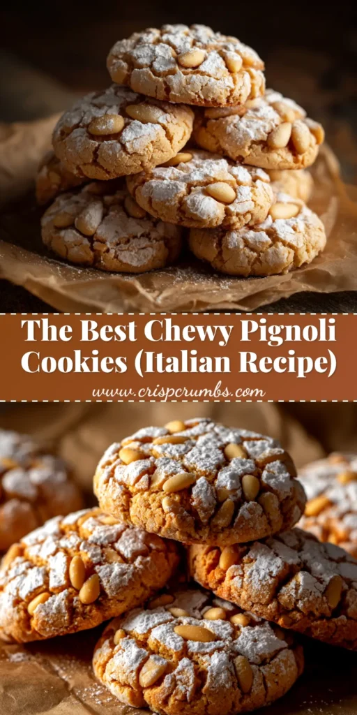 A beautiful overhead shot of authentic Italian pignoli cookies on a cooling rack. This easy recipe for pignoli cookies results in a perfectly chewy almond cookie with a crunchy pine nut coating.