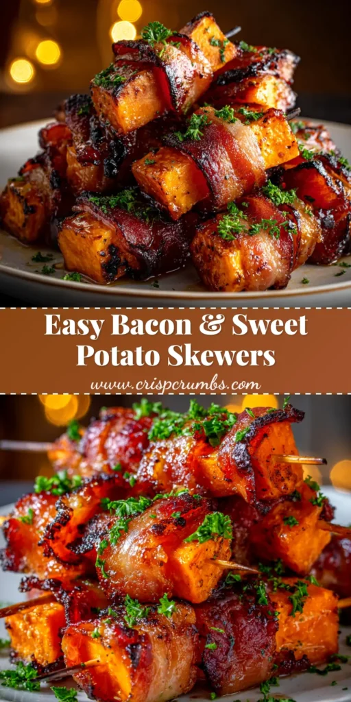 A platter of delicious bacon wrapped sweet potato bites, perfectly crispy and glazed, ready to be served as an appetizer.