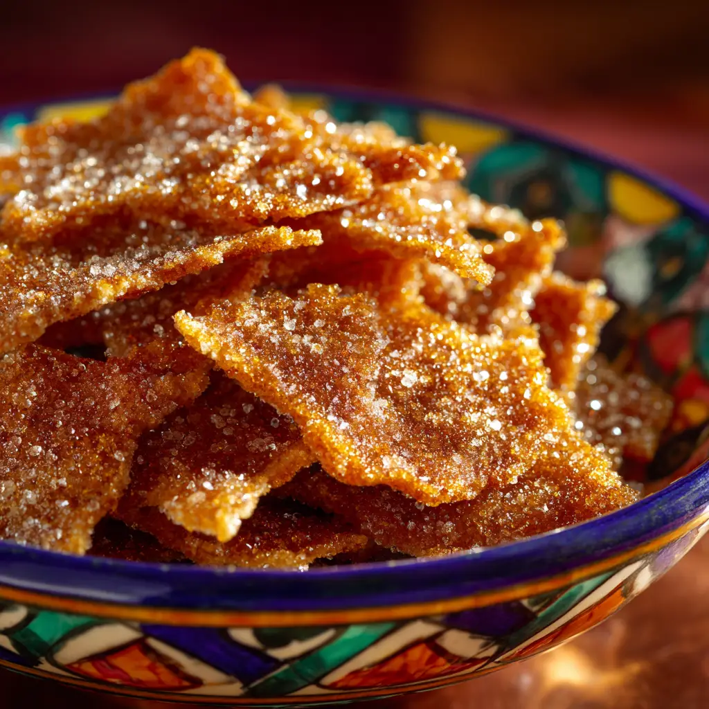 A stack of freshly baked tortilla crisps, highlighting their golden color and crisp edges.