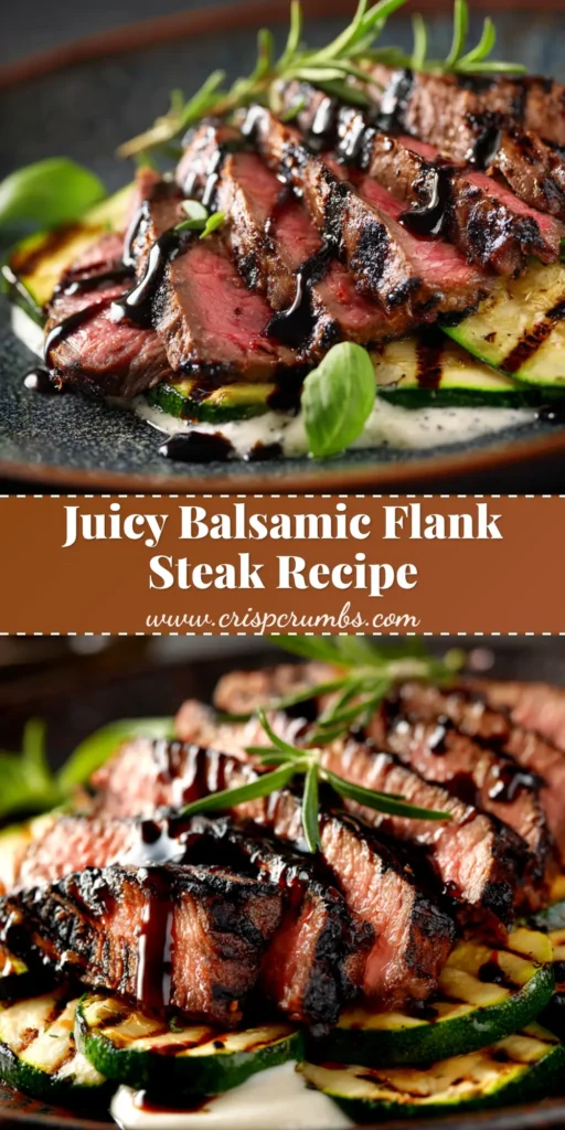 Juicy, sliced Balsamic Flank Steak served on a platter, showcasing its tender texture and delicious balsamic glaze. Perfect for an easy weeknight dinner.