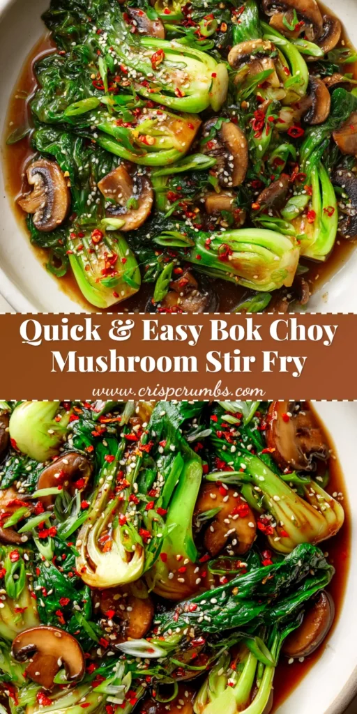 A vibrant Bok Choy and Mushroom Stir Fry in a white bowl, garnished with sesame seeds. This quick and easy recipe is perfect for a healthy weeknight dinner.