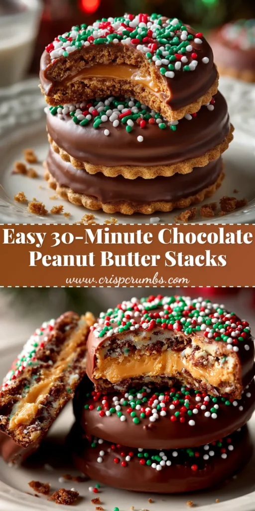 A stack of three delicious Chocolate Peanut Butter Stacks on a white plate, ready to be shared. The perfect no-bake cookie recipe.