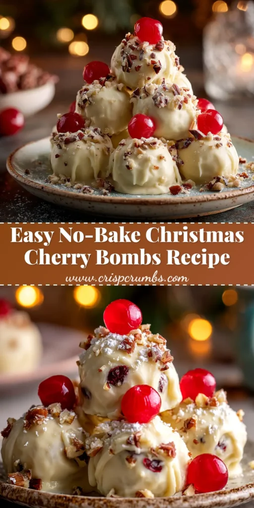 A close-up shot of several white chocolate Christmas Cherry Bombs decorated with red and green sprinkles, ready for a holiday party.
