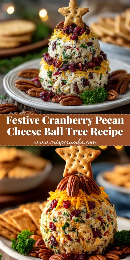 An easy Cranberry Pecan Cheese Ball on a white plate surrounded by assorted crackers. This is the perfect make-ahead holiday appetizer for Christmas or Thanksgiving.