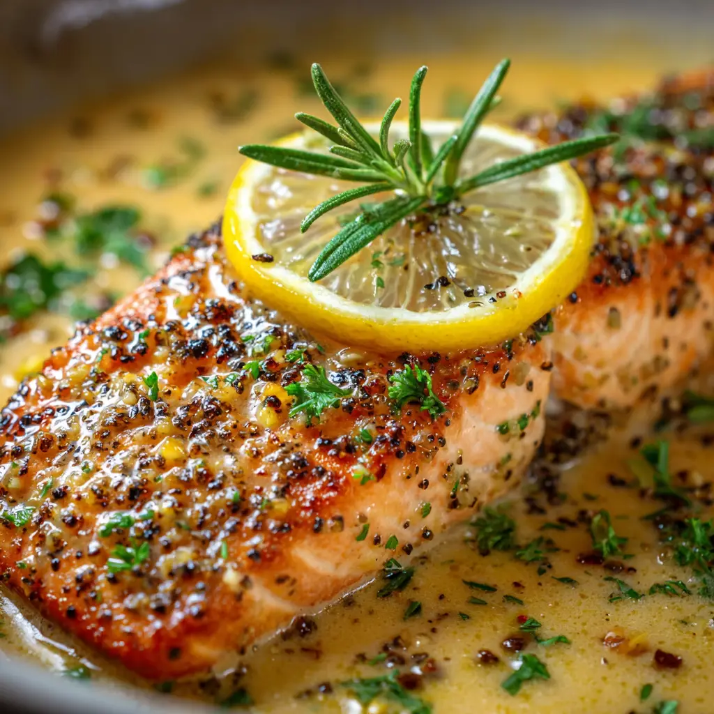The ingredients for the dijon mustard sauce for salmon laid out: a bowl of dijon, minced garlic, olive oil, and a lemon.