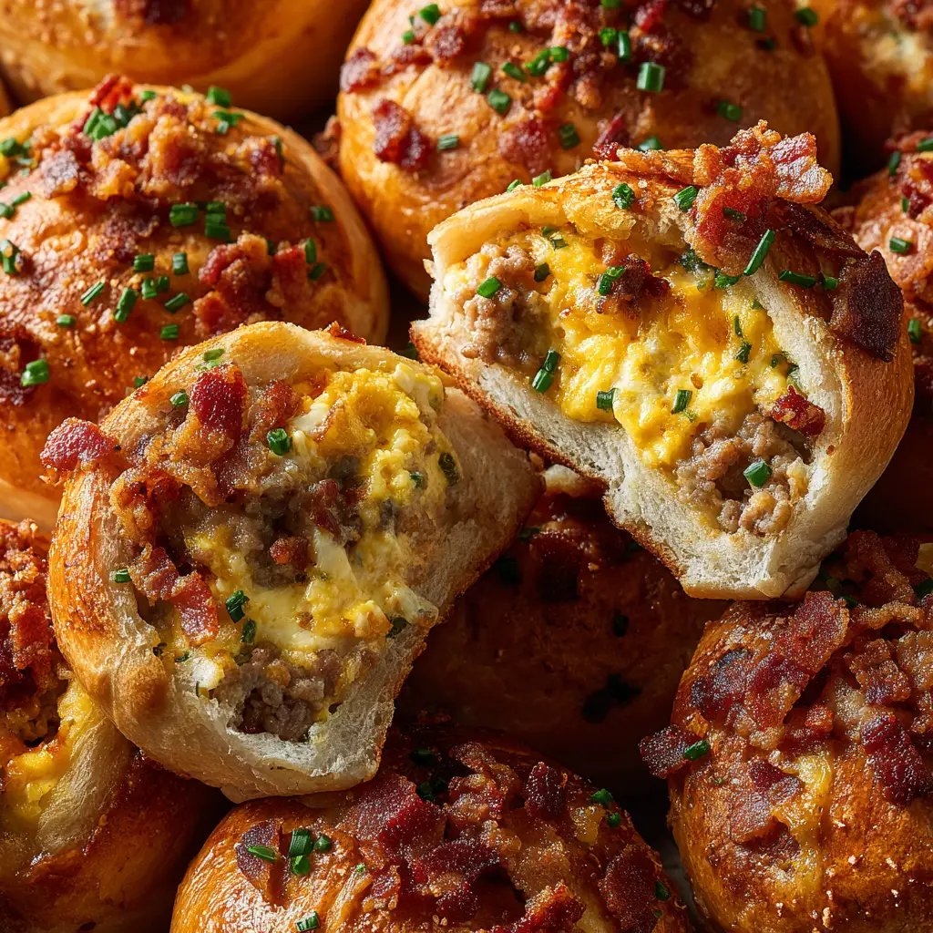 A batch of easy breakfast rolls ready for the oven, neatly arranged in a baking dish and brushed with garlic butter.