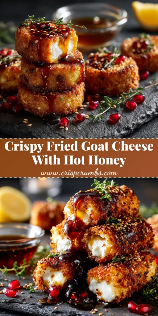 A stack of perfectly golden brown fried goat cheese medallions, drizzled with honey and sprinkled with fresh thyme, ready to be served as an appetizer.