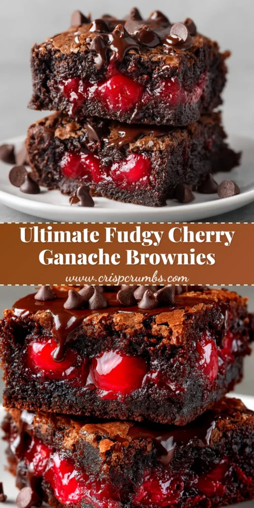 Rich and Fudgy Cherry Brownies with a crackly top, cut into squares and stacked on a plate. A perfect homemade dessert recipe.