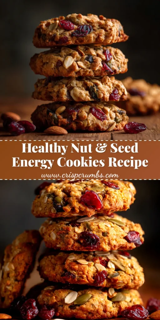 A shareable pin image showing a stack of healthy energy cookies with text overlay for Pinterest.