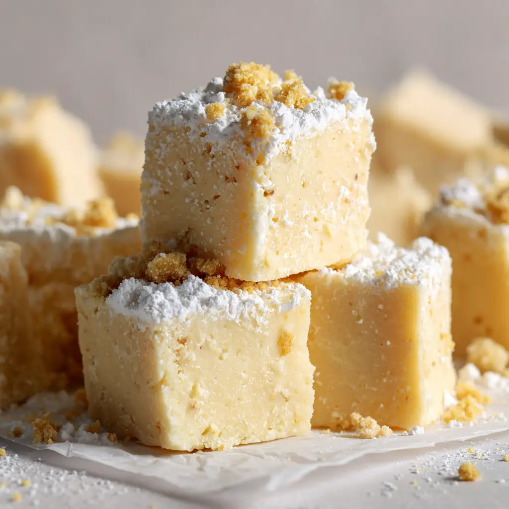The texture of homemade banana fudge on a white plate, ready to be served.