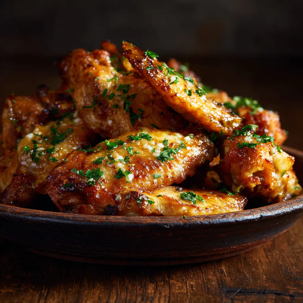 A small saucepan filled with melted cowboy butter sauce, showing minced garlic, fresh herbs, and spices creating a flavorful mixture.