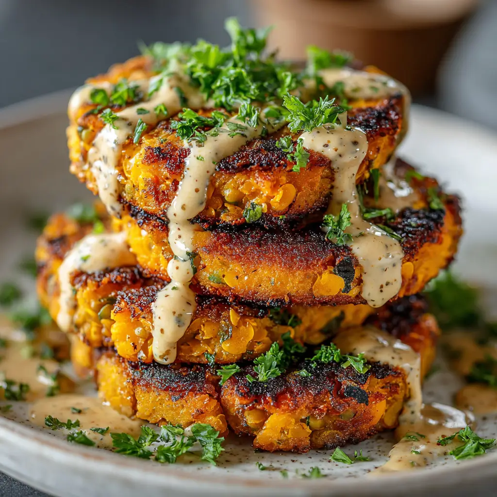 A stack of homemade sweet potato patties ready to be served, showcasing the final result of the recipe.