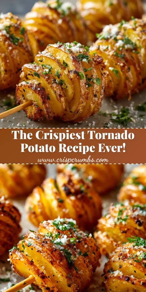 A close-up shot of several perfectly golden and crispy Tornado Potatoes on skewers, ready to be eaten.
