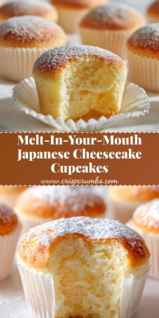 A platter of fluffy Japanese cotton cheesecake cupcakes, with one cut in half to show the light and airy texture. The perfect jiggly soufflé cheesecake recipe.