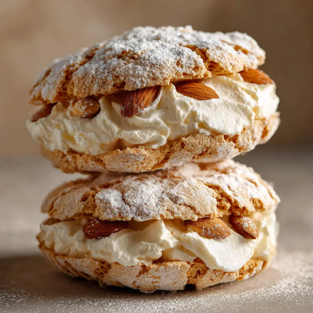 A spatula gently folding almond flour into a bowl of glossy, stiff-peaked meringue for the dacquoise.