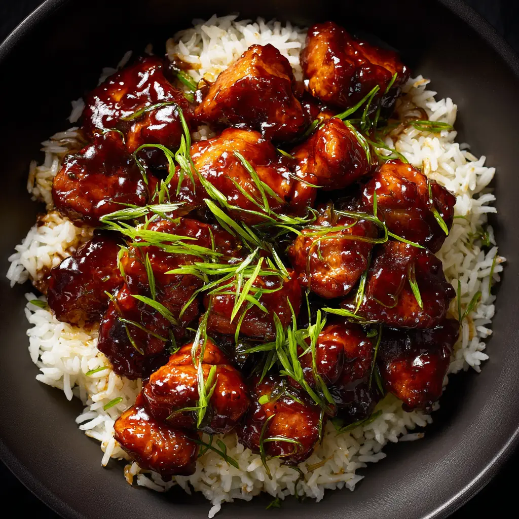 Raw chicken thighs being coated in a rich, dark homemade honey BBQ sauce in a glass baking dish before going into the oven.