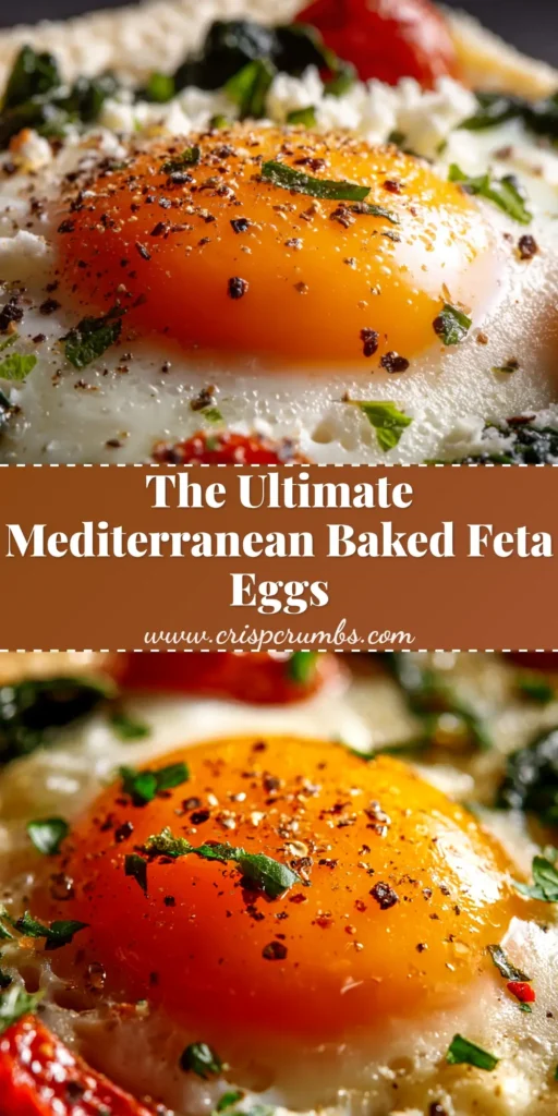 A vibrant skillet of Mediterranean Baked Feta Eggs, with perfectly runny yolks, burst cherry tomatoes, and fresh parsley garnish. Crusty bread is ready for dipping.