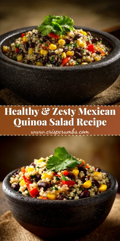 A large bowl of colorful Mexican Quinoa Salad with black beans, corn, and a zesty cilantro lime dressing, ready to be served.