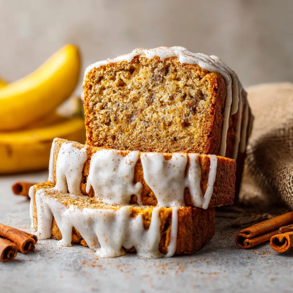 The pumpkin banana bread batter being mixed in a glass bowl with a spatula.