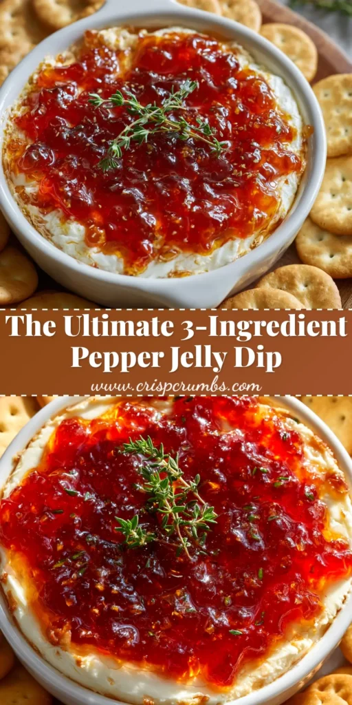 Pepper Jelly Cheese Dip is the perfect easy holiday appetizer. A block of cream cheese is topped with sweet and spicy red pepper jelly and served with crackers. Simple, fast, and delicious party food idea!