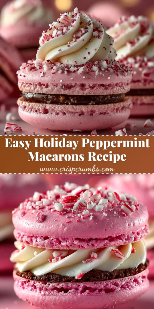 A beautiful platter of festive peppermint macarons with red and white swirls, filled with a creamy peppermint buttercream. The perfect holiday cookie recipe for Christmas.