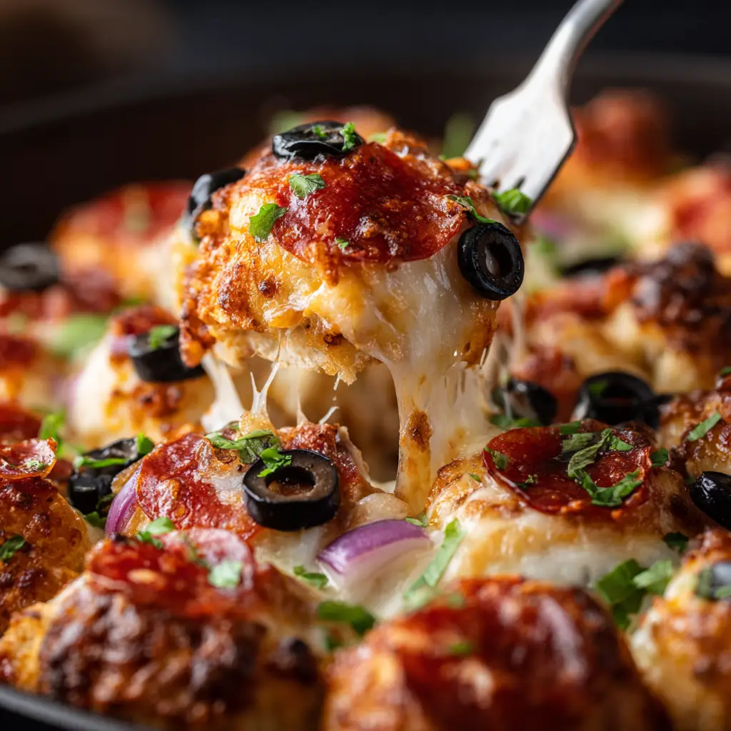 The Pizza Bagel Bites Casserole ingredients laid out before baking, including frozen bagel bites, sauce, and cheese.
