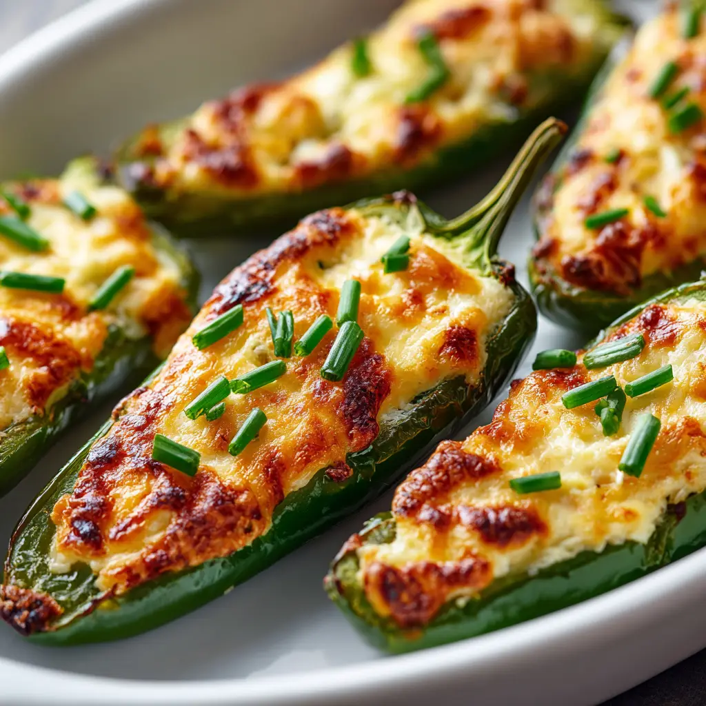 A batch of stuffed jalapeño poppers arranged on a baking sheet before being cooked, showcasing the prepared peppers and creamy filling.