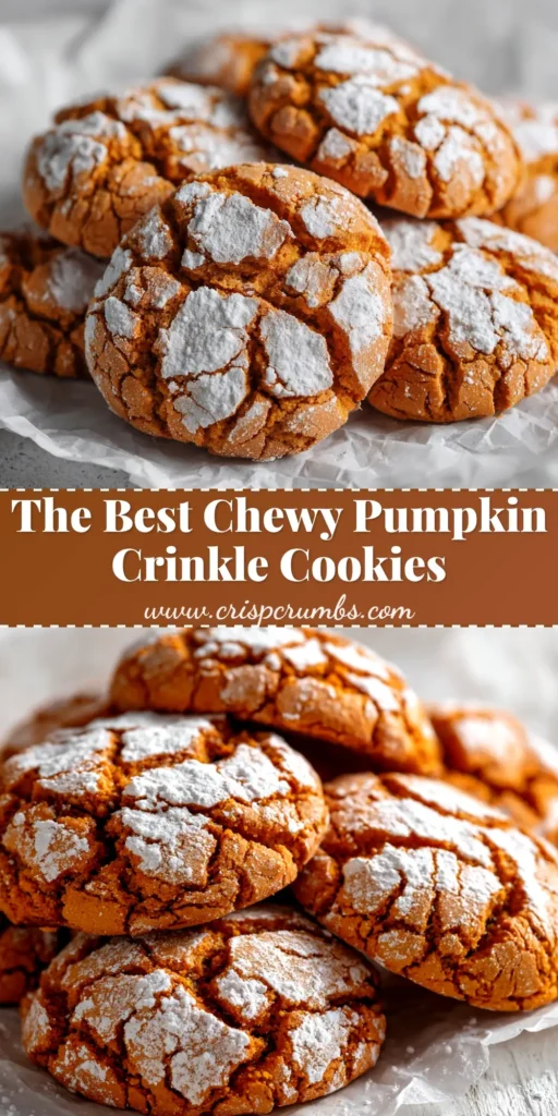 A close-up overhead shot of several pumpkin crinkle cookies on a cooling rack, showcasing their distinctive powdered sugar cracks. The perfect easy pumpkin crinkle cookies recipe for fall.