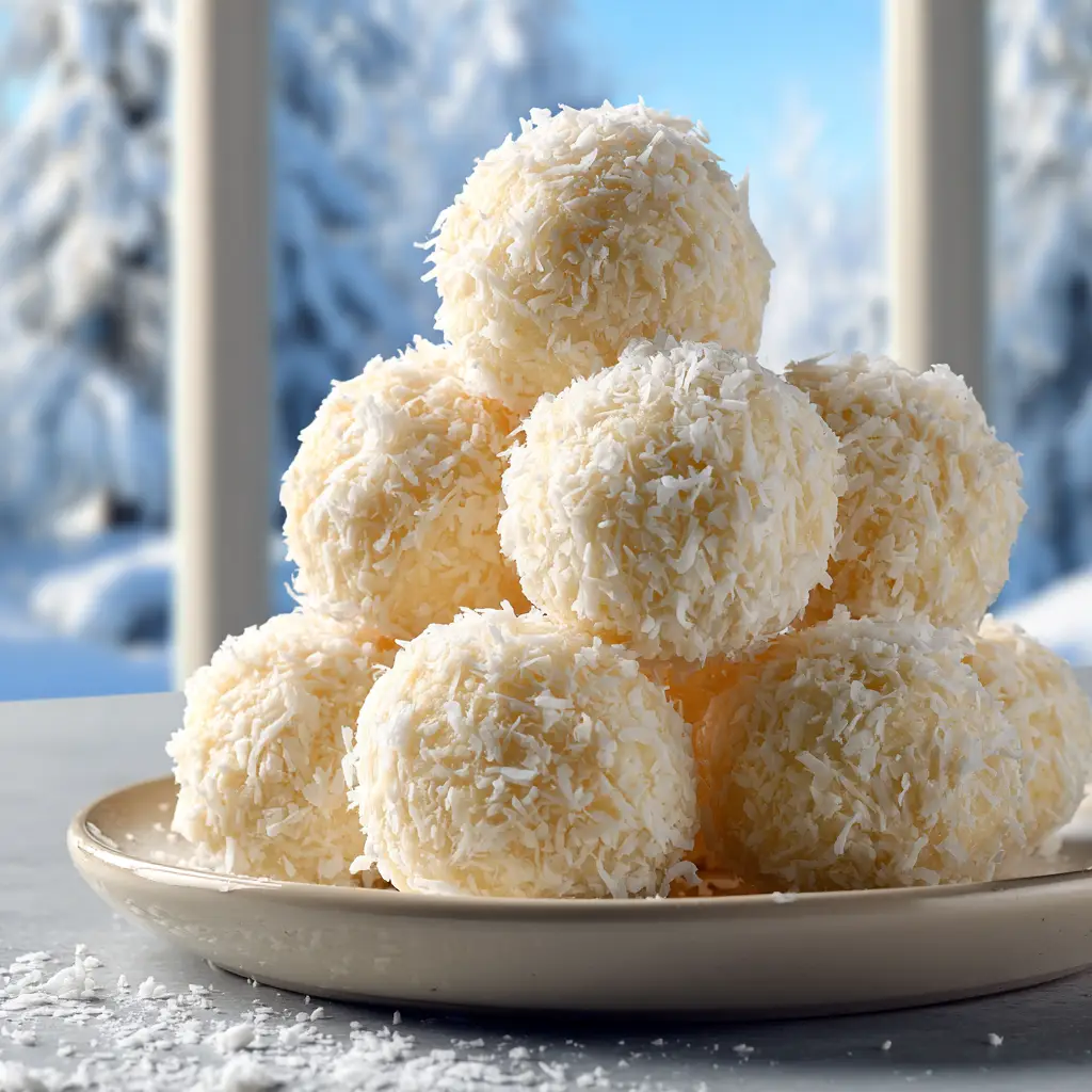 The process of rolling coconut snowball mixture into bite-sized balls before chilling.