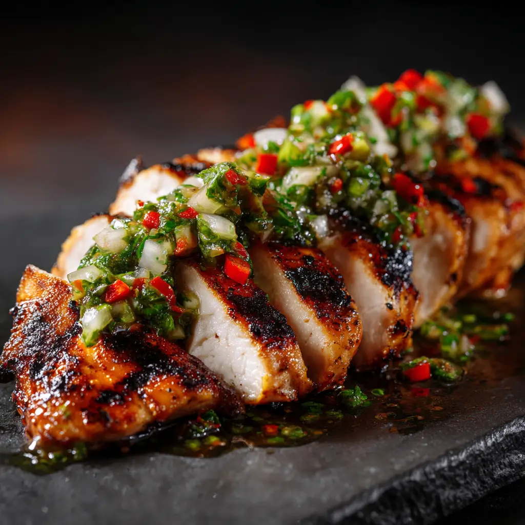 A detailed shot of shredded salsa verde chicken, showcasing the texture and pieces of tomatillo and cilantro from the green salsa.