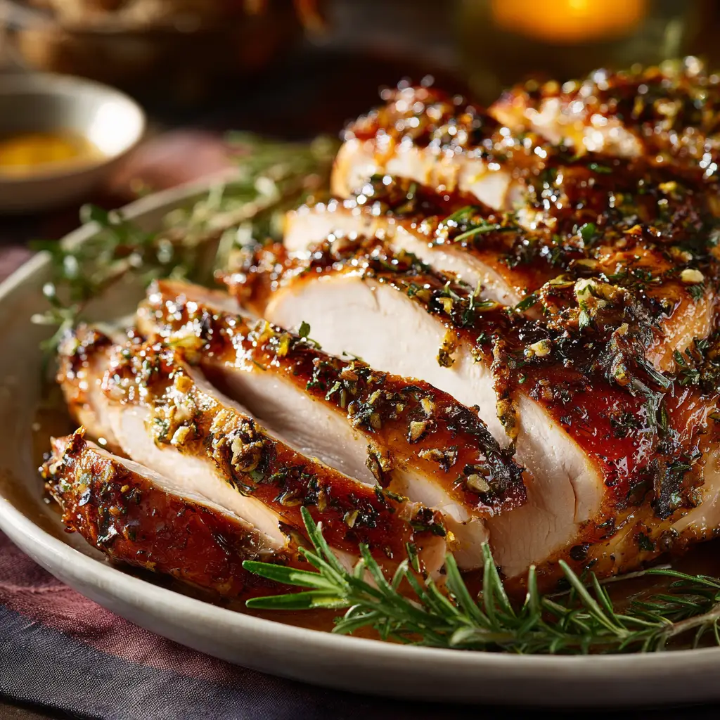 A sliced portion of Crock Pot Turkey Breast on a plate, drizzled with homemade gravy, showcasing the tender and juicy meat.