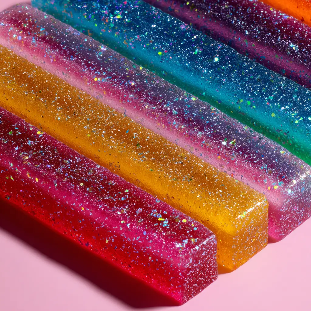A macro shot of tequila gummy worms, showing their translucent texture and sugar coating. This image highlights the texture of the alcoholic gummy bears.