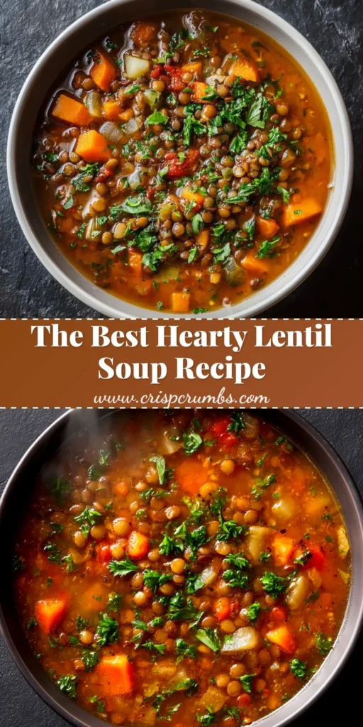 A beautiful bowl of hearty vegetarian lentil soup, garnished with fresh parsley. This image showcases the perfect healthy and easy lentil soup recipe.