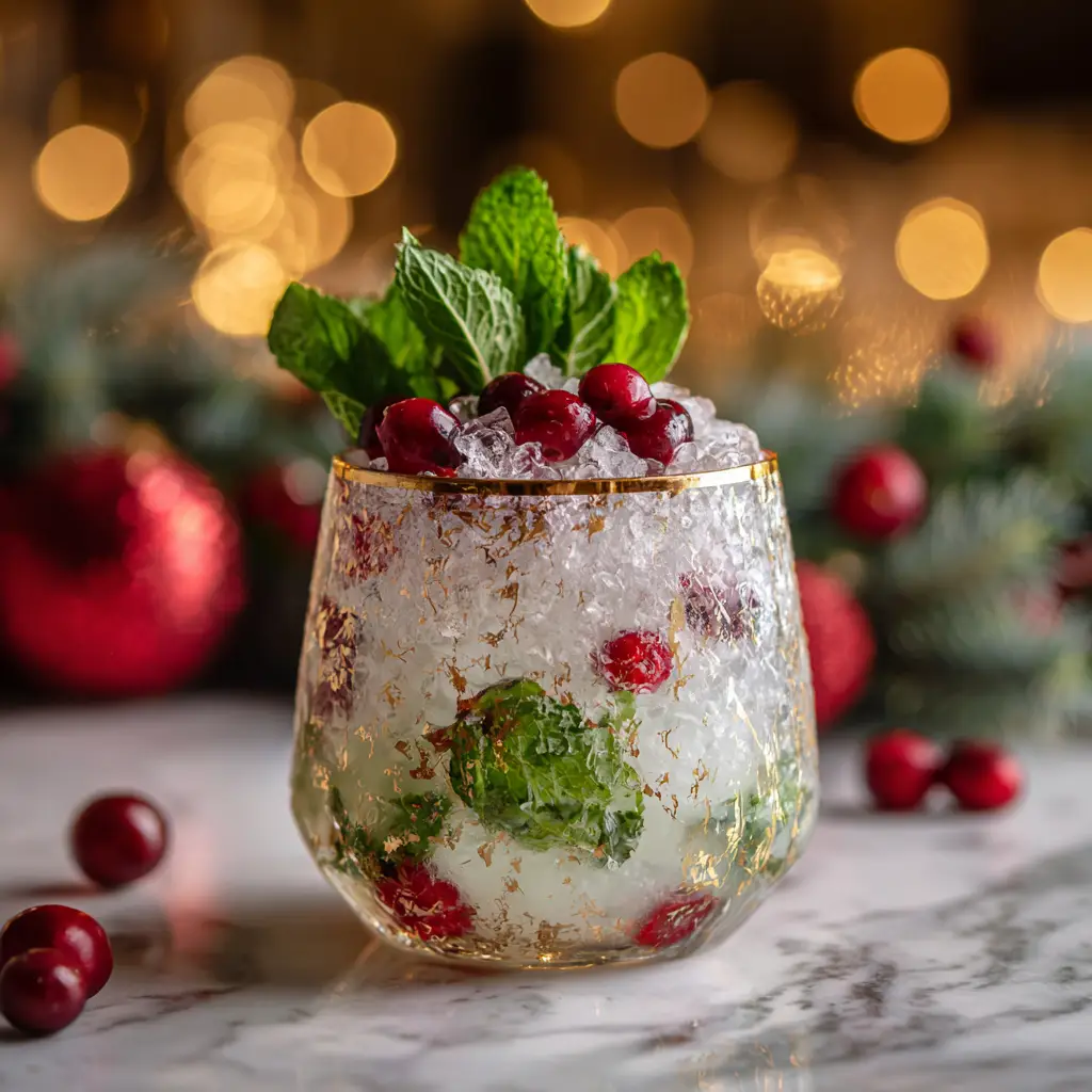 The essential ingredients for a White Christmas Mojito, including white rum, coconut cream, fresh mint, and limes, arranged beautifully.