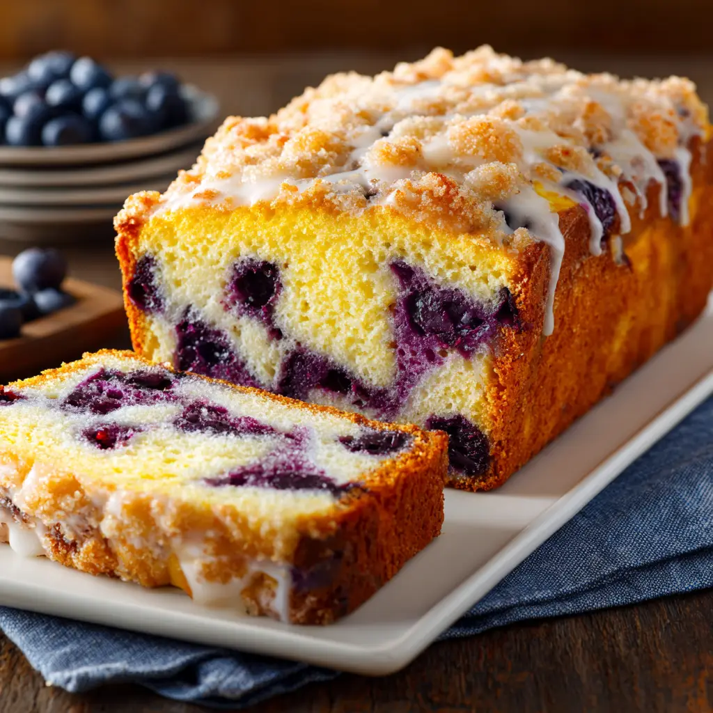Slices of blueberry cream cheese swirl bread arranged on a plate, ready to be served for breakfast or dessert.