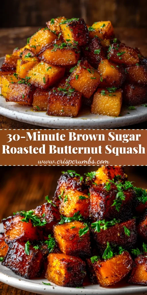 A top-down view of Brown Sugar Roasted Butternut Squash on a white serving platter, perfectly caramelized and ready to serve as a holiday side dish.