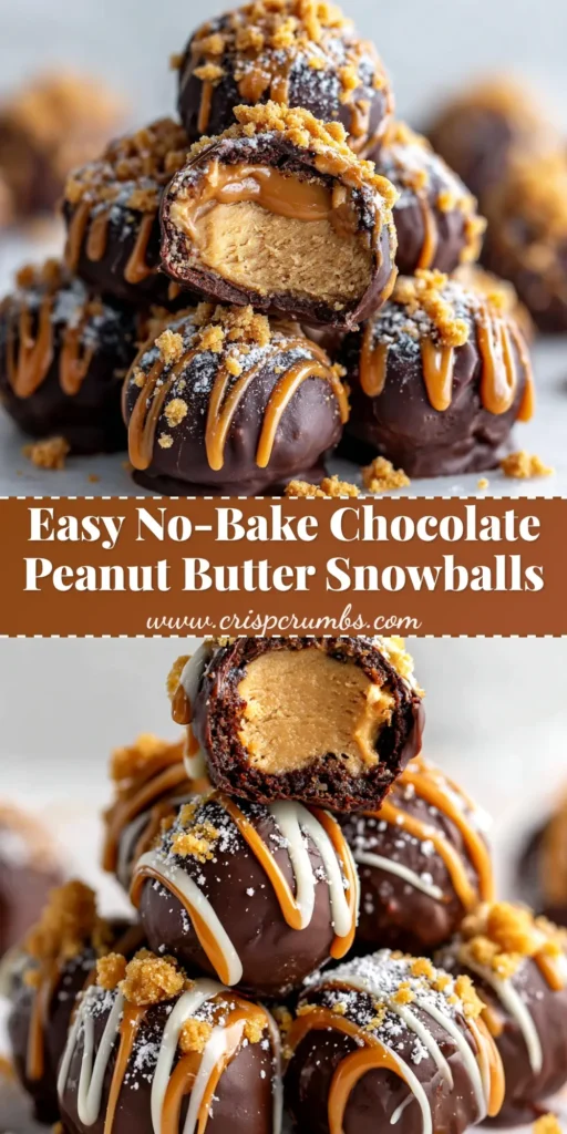 An overhead shot of easy no-bake chocolate peanut butter snowballs arranged on a festive plate, ready to be served as a holiday dessert.