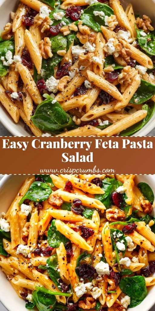 A vibrant and delicious Cranberry Feta Pasta Salad in a white bowl, ready to be shared. This easy recipe is perfect for potlucks and family dinners.