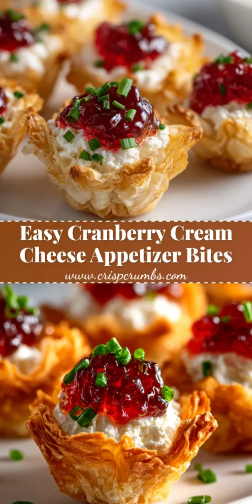 A platter of cranberry pepper jelly appetizer bites in crispy phyllo cups, topped with fresh chives. The perfect easy holiday appetizer.