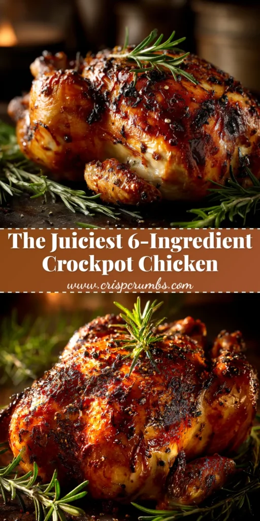 An incredibly juicy and tender Crockpot Whole Chicken with golden-brown crispy skin, ready to be carved. The easiest slow cooker chicken recipe.