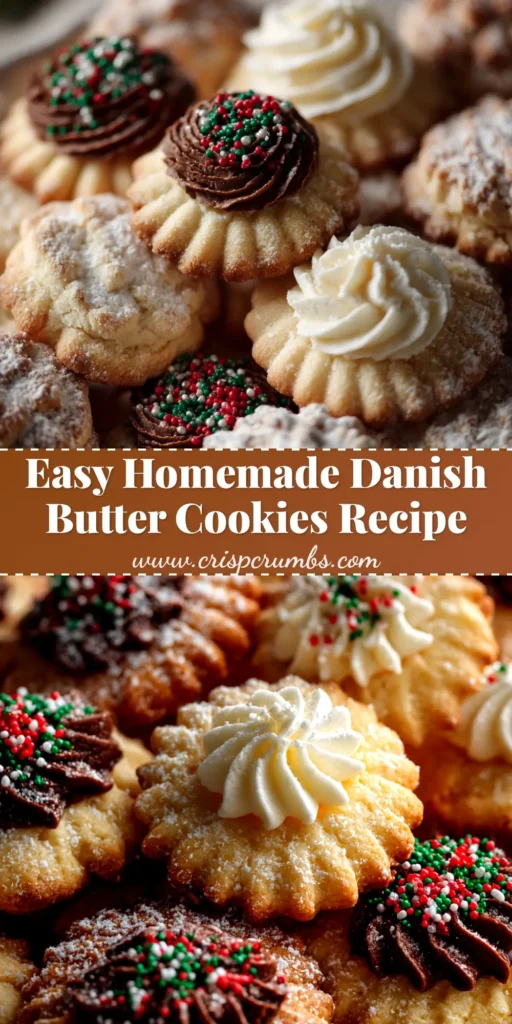 An authentic Danish Butter Cookies Recipe resulting in golden, crisp, and perfectly swirled homemade cookies arranged neatly in a classic blue tin.