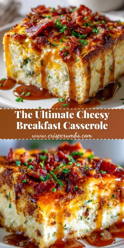 A delicious and easy breakfast casserole recipe, perfect for a crowd. This make-ahead sausage, egg, and cheese casserole is shown in a white baking dish, ready to be served.