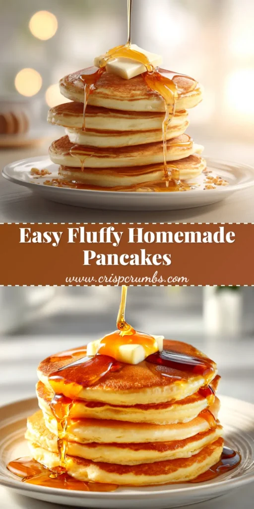 A tall stack of fluffy homemade pancakes drizzled with maple syrup and topped with fresh blueberries and a pat of butter.