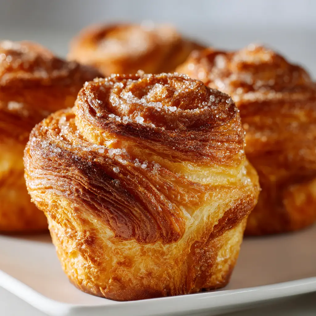A trio of perfectly baked cinnamon sugar cruffins cooling on a wire rack, ready to be enjoyed.