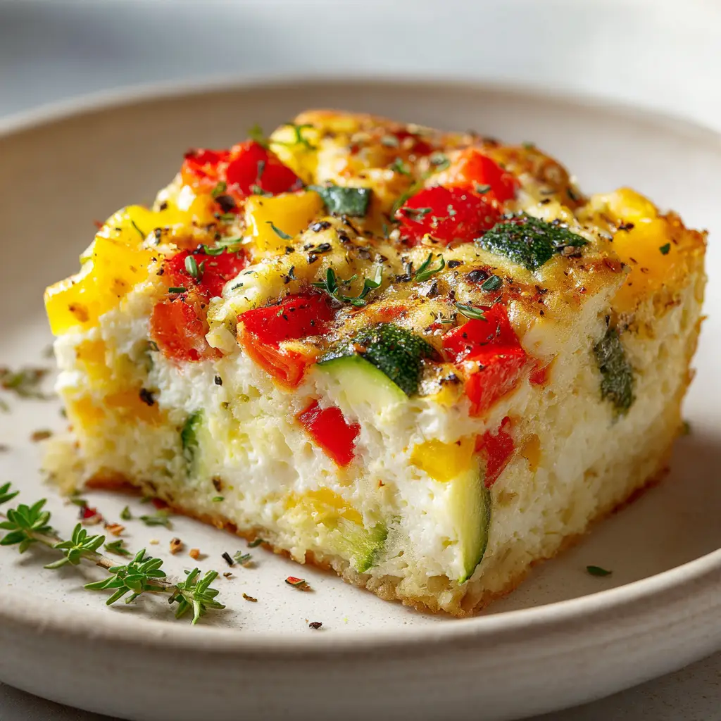 A different angle of the high-protein veggie bake, showcasing the melted golden cheddar cheese on top and the tender baked vegetables within.